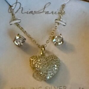 Sterling Silver MIA Sarine Heart Necklace and Earring Set